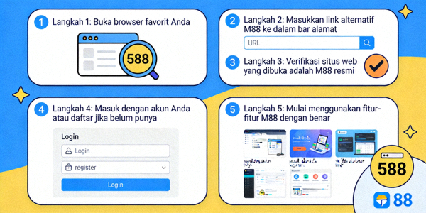 Animasi tutorial langkah demi langkah cara menggunakan link alternatif M88 dengan benar