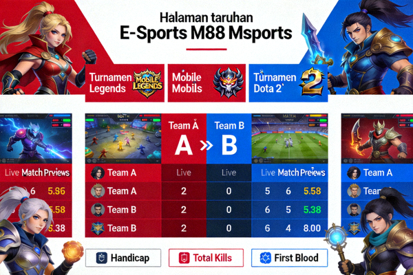 Halaman taruhan E-Sports M88 Msports untuk turnamen game seperti Mobile Legends dan Dota 2